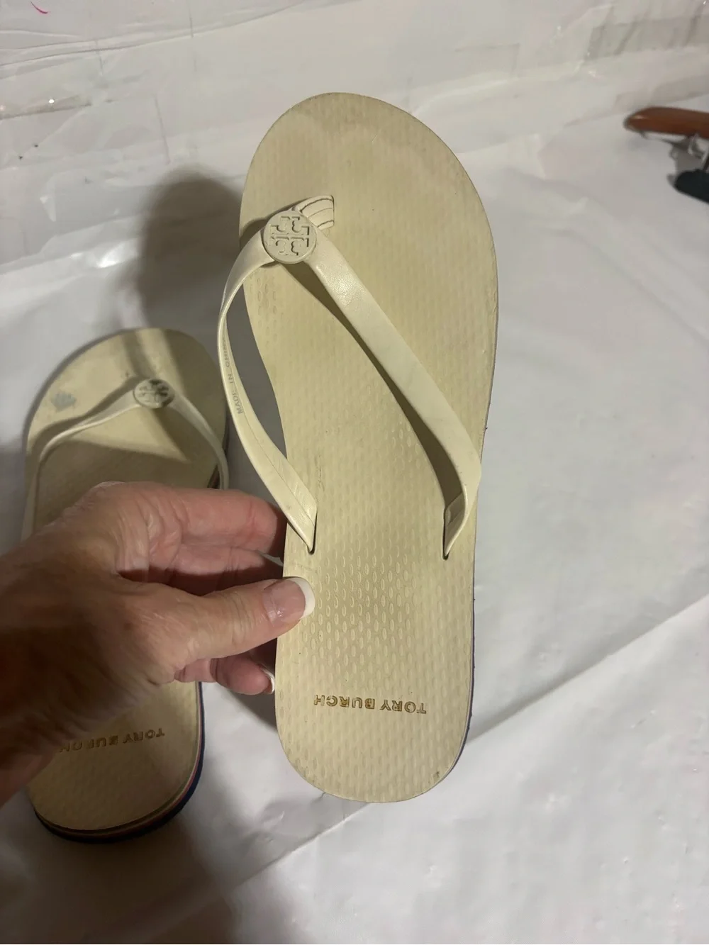 Tory Burch Cream Logo Thong Sandals